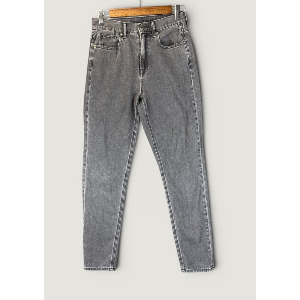 American Eagle Mom Jean Women 2 Long Gray High Rise Tapered Faded Jeans Country